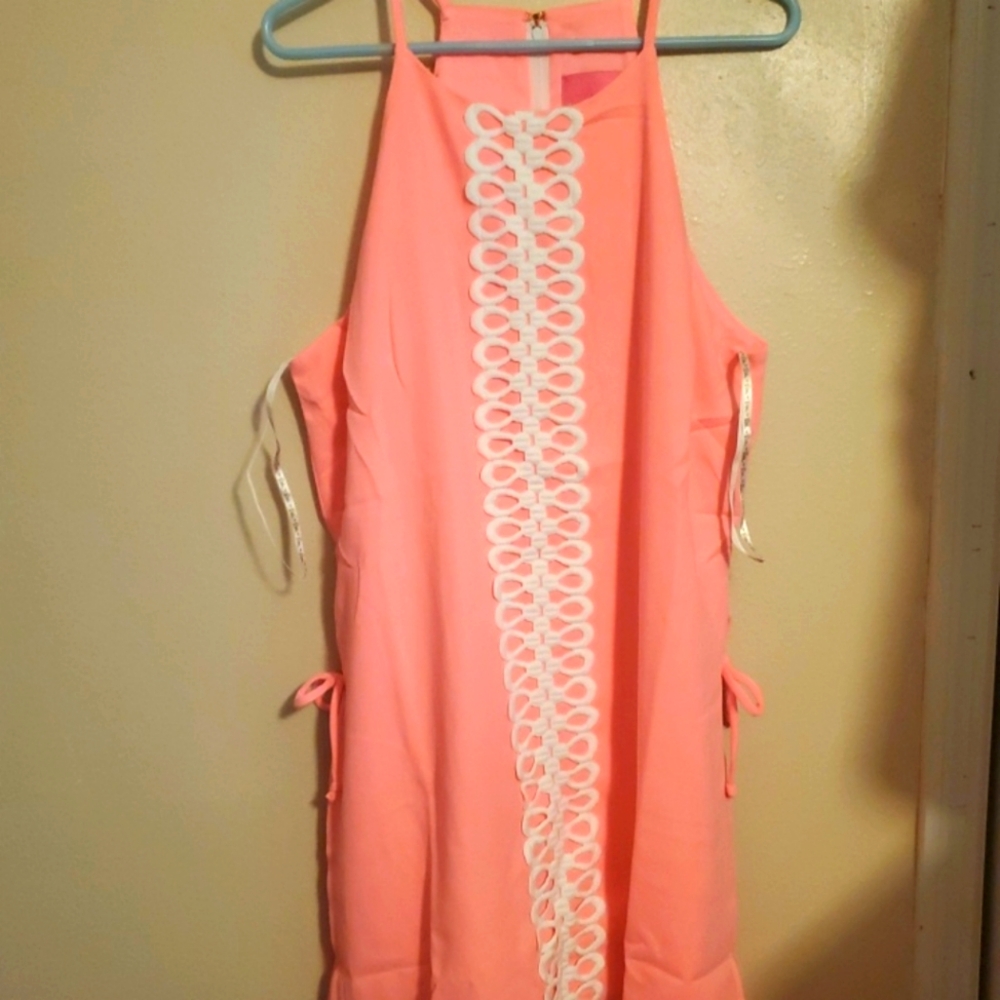 Lilly Pulitzer Lillys Coral Pearl Romper in size 16.